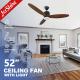 Dimmable LED 52 Inches Solid Wood Ceiling Fan Light With Smart App Control