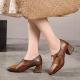 S166 2020 autumn and winter square toe thick heel handmade original leather high heels literary forest women's retro