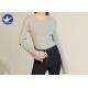 Crew Neck Gray Off The Shoulder Sweater Off Elbow Ribbed Big Stretch Top Soft Touch