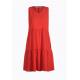 Red V Neck Sweet Custom Womens Dresses Party Frill Dress Sleeveless Polyester Fabric