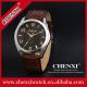 FOB Guangzhou Cheap Price OEM Small MOQ Wristwatches Man Hot Sale Brown Wine Stainless Steel Leather Wrist Watch