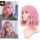 Chemical Fiber Ombre Human Hair Extensions Curly Waves Short Pink