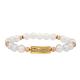 Golden Bar White Glass Crystal Beads Stretchy Bracelet Stackable Handmade Dainty