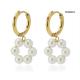 Delicate Woman Dangler Circle Pearl Drop Earrings Gold Stainless Steel Earrings