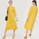 New Arrival Fall Yellow Midi Dress With Sleeves Ladies Autumn