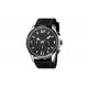 Waterproof Black Chronograph Watch , Mens Chronograph Watches Leather Band Big Face