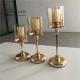 Gold Metal Candle Holder Centerpiece Set Candlestick Champaign Glass Tube