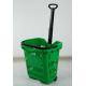 Green Plastic Hand Shopping Rolling Basket / Durable Supermarket Basket Cart