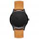 Mineral Crystal Mens Wrist Watch Leather Straps Japanese Quartz Brown Color