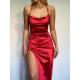 Fashion Hot Selling Solid Color Hanging Neck Backless Thin Belt Wrap Hip Skirt Sexy Split Dress