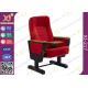 Solid Wood Armrest Church Hall Chairs With Steel Leg , Red Town Hall Seating