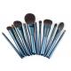 12pcs Handmade Cosmetic Makeup Brush Set Bling Blue Color For Sensitive Skin