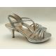 3cm Heel Ladies Soft Leather Sandals Silver With Sparkling Gemstone