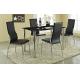 hot sell black tempered glass dining table and pu chair