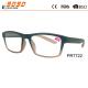 Fashionable reading glasses ,made of plastic ,spring hinge,two colors on the frame