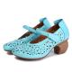 S152 Factory hollow leather special-shaped high heels round head comfortable velcro ethnic retro handmade Guangzhou