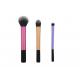 Black Rubber Handle Travel Size Makeup Brushes 108g Three Pieces