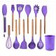 12-Piece Silicone Cooking Kitchen Utensil Set With Stand-Wooden Handle Silicone