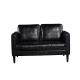 Square Shape 2 Seater Black Leather Couch Iron Painted Legs High - Elastic Sponge