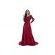Women Clothes O Neck China Red Long Sleeve Evening Gowns / Applique Maxi Dress