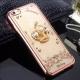 Plating TPU Flower Pattern Diamond Pearl Crown Bracket Cell Phone Case For iPhone 7 6s Plus