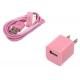 AC Wall Charger Adapter with iphone 4 Data Sync Cable for G 4S 3GS 3G iPod Touch Pink