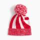 70 / 30 Nylon / Wool Knitted Pom Pom Hat For Girls Red / White Stripe