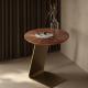 Walnut Veneer Round End Tables For Living Room Brushed Gold Color