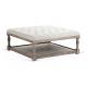 french antique linen fabric home goods tufted square ottoman coffee table  for event and wedding
