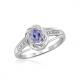 1.25 Carat 4 Prong Ovate Natural  Tanzanite And Accent White CZ Sterling Silver Ring
