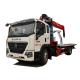 4x2 HOWO Tow Trucks Wrecker Truck One Tow Two Vehicle 10 Tons Flatbed Road-block Removal Truck With Crane