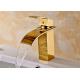 Golden Waterfall Spout Bathroom Sink Faucet ROVATE Single Handle Classic Style