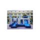 Blue And White City Wall Inflatable Bounce Combo With Slide / Backyard Jumping Castle