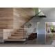 Glass Railing Wooden Floating Steps Staircase Stable Wooden Box Treads CE Approval
