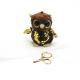 3D Plush Doll Key Chain Brown Embroidered Owl 10cm Inlaid Round Gold Eyes Beads