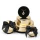 Round Champagne Gold Fancy Jewelry Box With Ribbon PU Leather Chipboard