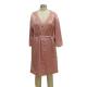 Pink Home Ladies Night Dresses Sleepwear Solid Satin Night Robe With Lace