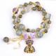 Multifacted 7MM Labradorite And Fresh Water Pearl Handmade Gemstone Purple Bear Charm Bead Bracelet