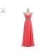 Silver Sequin A Line Ball Gown , Coral Red Chiffon Sweetheart Backless Prom Dress