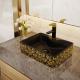 Electroplate Golden Square Ceramic Basin Table Top For Cabinet