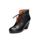S091 Autumn new high-heeled women's single shoes, retro lace-up leather fashion, thick-heeled four-season small leather
