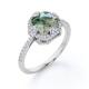 Asscher Cut Opaque Milky Moss Green Agate and Moissanite - Pave Engagement Ring