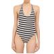 Black and white stripes printed one-piece swimwear double Shoulder strap style
