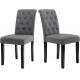Button Tufted 	Upholstered Kitchen Chairs Fabric Dining Room With Solid Wood Legs