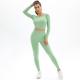 Seamless knit backless high-stretch long sleeve yoga suit sports running fitness two-piece female suit