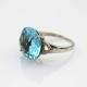 White Gold Plated Solid Silver Ring with 14mm Round  Blue Cubic Zircon (R228)