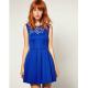 Blue Sleevless Short Flared Dresses , Jersey Cotton A-line With Zip