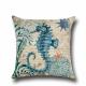Sea Life Decorative Throw Pillow Covers 18"x 18" , Faux Linen Coastal Seahorse