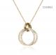 Gold Stainless Steel Fashion Necklaces Double Rhinestone Ring Pendant Necklace