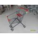 Red 80L Supermarket Shopping Carts Trolley With Customized Logo On Handle